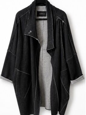 Luukaa Black Draped Open-Front Trench Coat